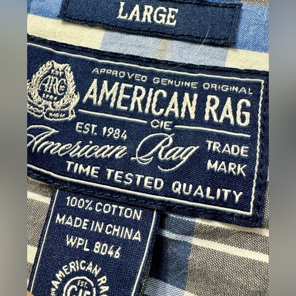 American Rag Long Sleeve Blue Plaid Western Style Button Up Shirt - Size Large - Picture 2 of 5